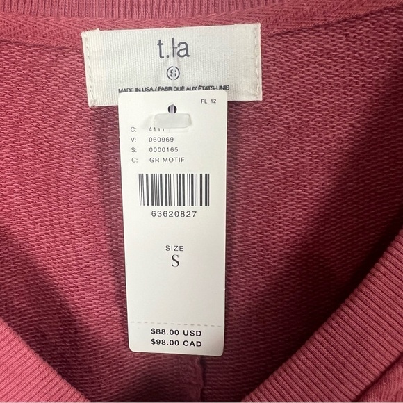 NEW Anthropologie‎ T.La Burgundy Pink Ruffle V-Neck Sweatshirt Size Small - Picture 4 of 9